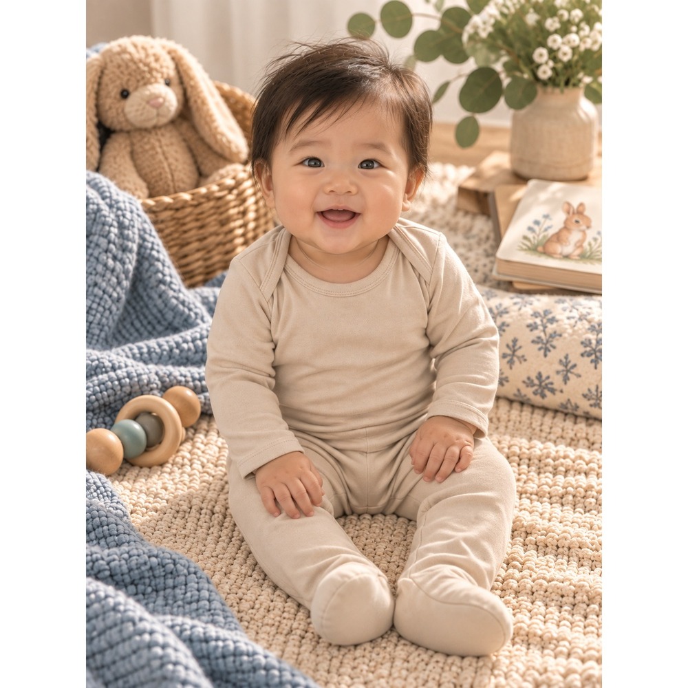 Baby Yuval Luxury 100% Pima Cotton Baby Bodysuit Footed Pants Set Made in Peru